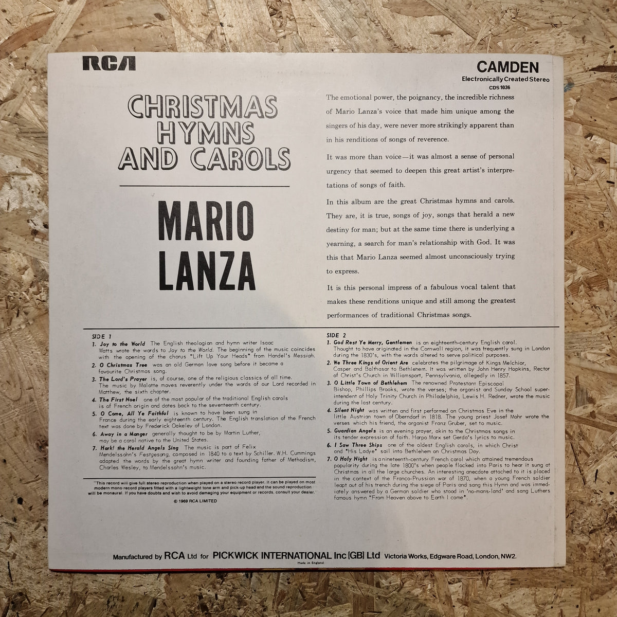 Mario Lanza – Christmas Hymns & Carols (Made in USA Reissue)