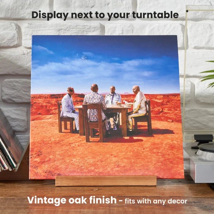 "Now Playing" Vinyl Record Display Stand – Vintage Oak