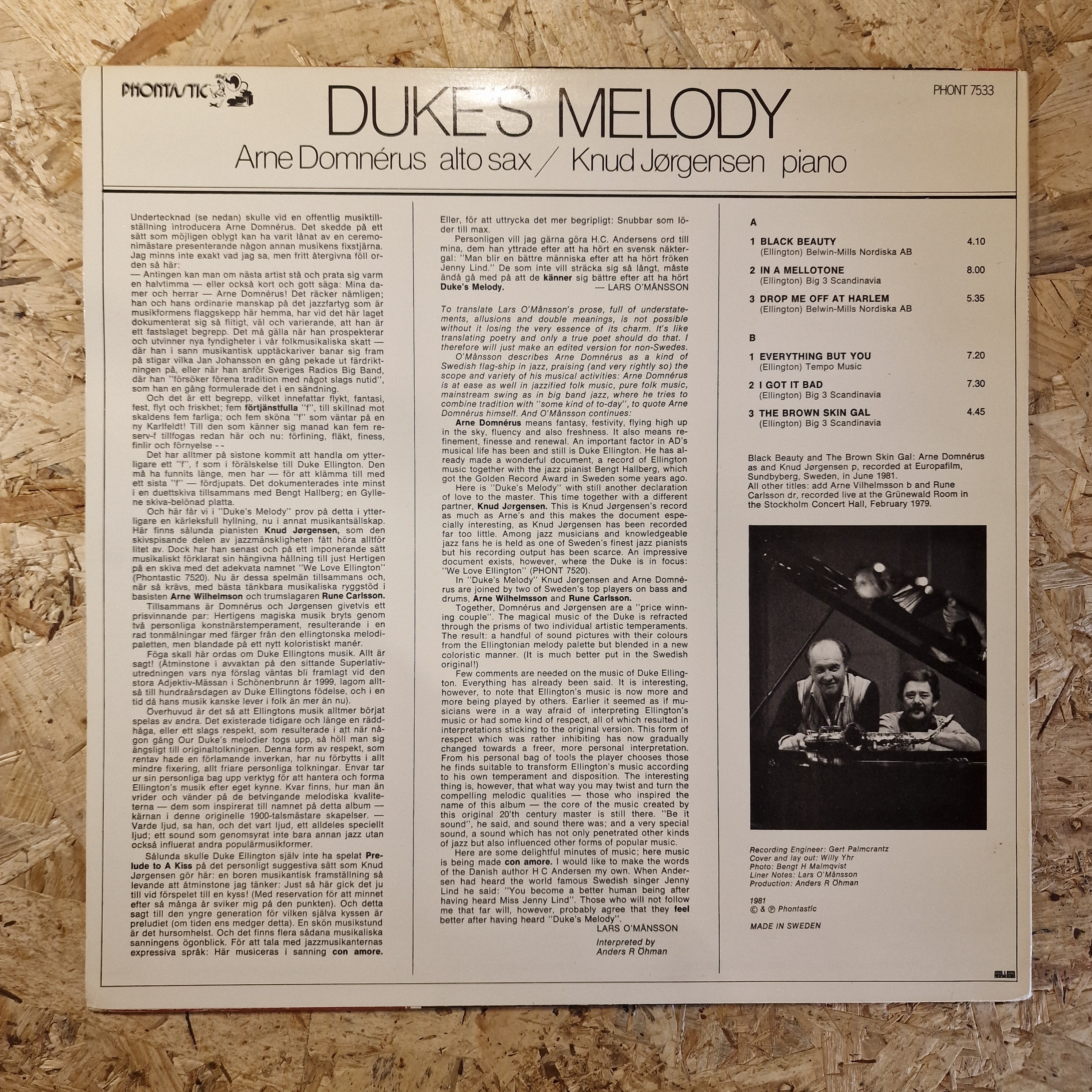 Arne Domnérus, Knud Jørgensen ‎– Duke's Melody