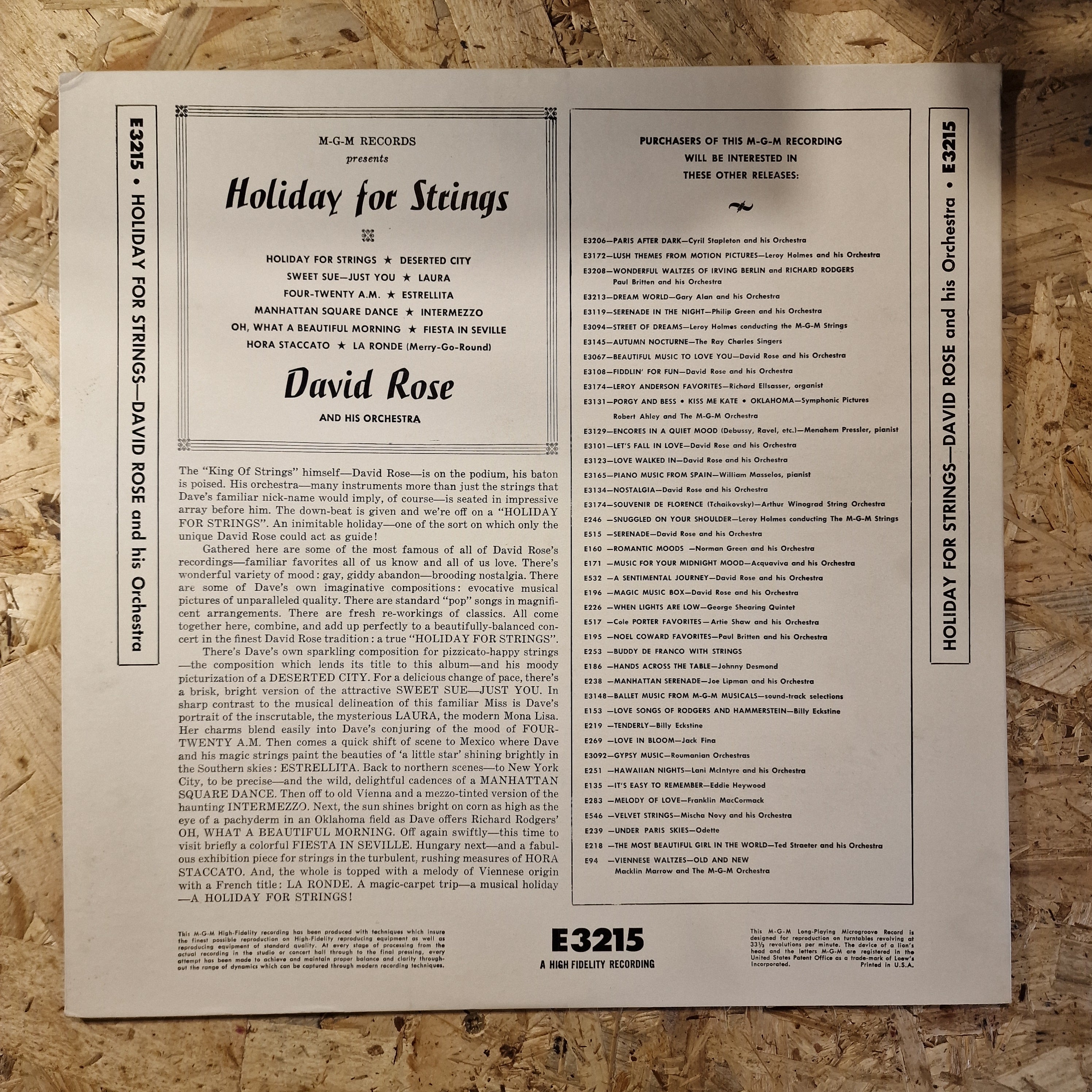 David Rose And His Orchestra ‎– Holiday For Strings