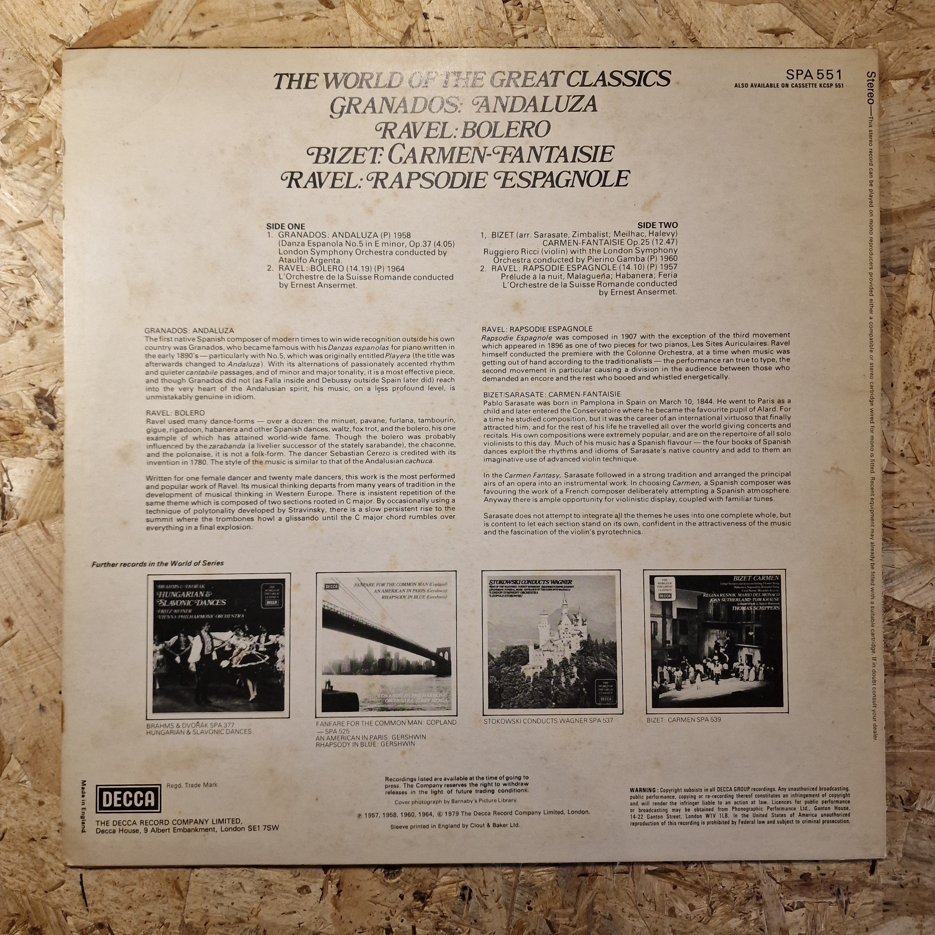 London Symphony Orchestra, Ataúlfo Argenta, L'Orchestre De La Suisse Romande, Ernest Ansermet, Ruggiero Ricci, Pierino Gamba – Bolero