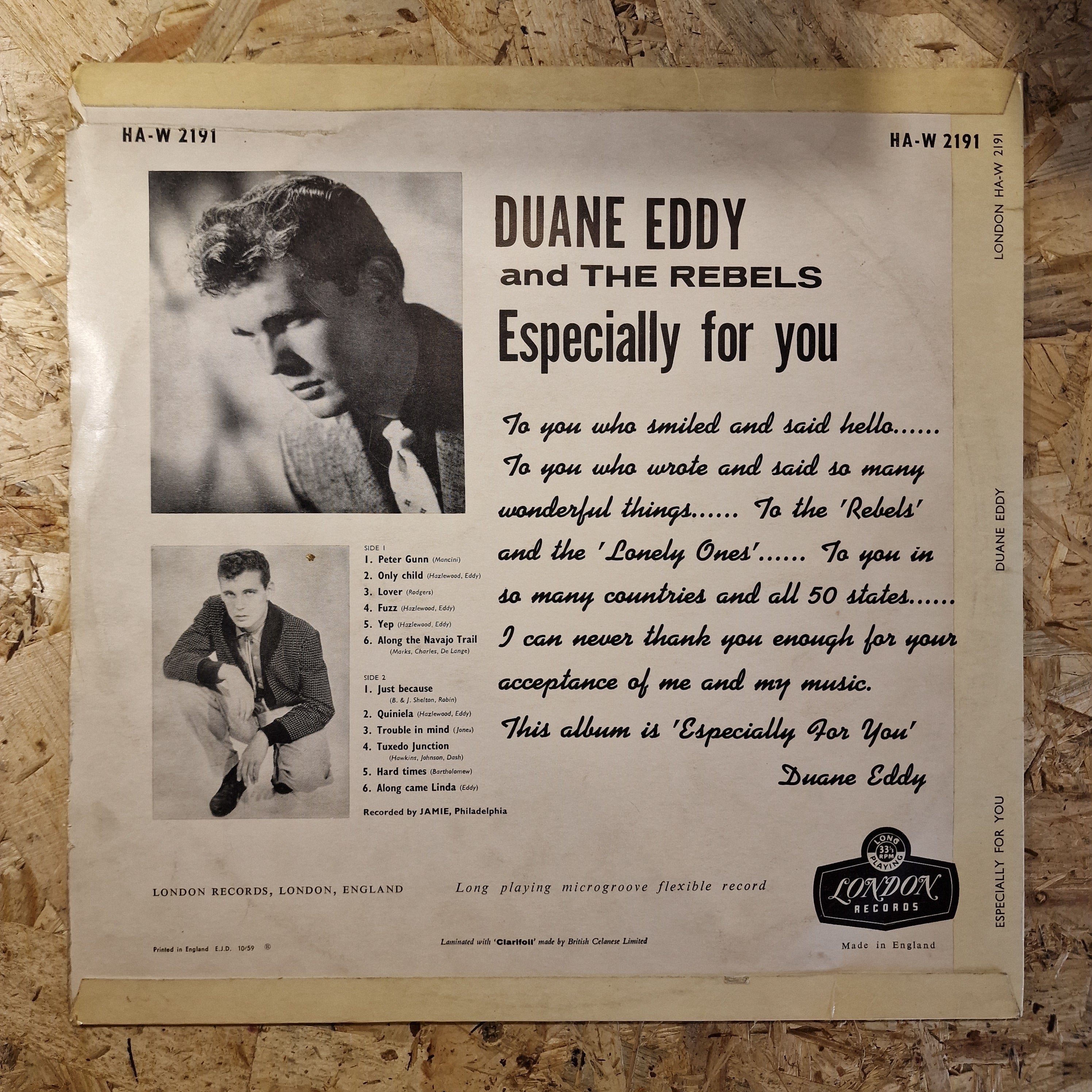 Duane Eddy His "Twangy" Guitar And The Rebels – Especially For You