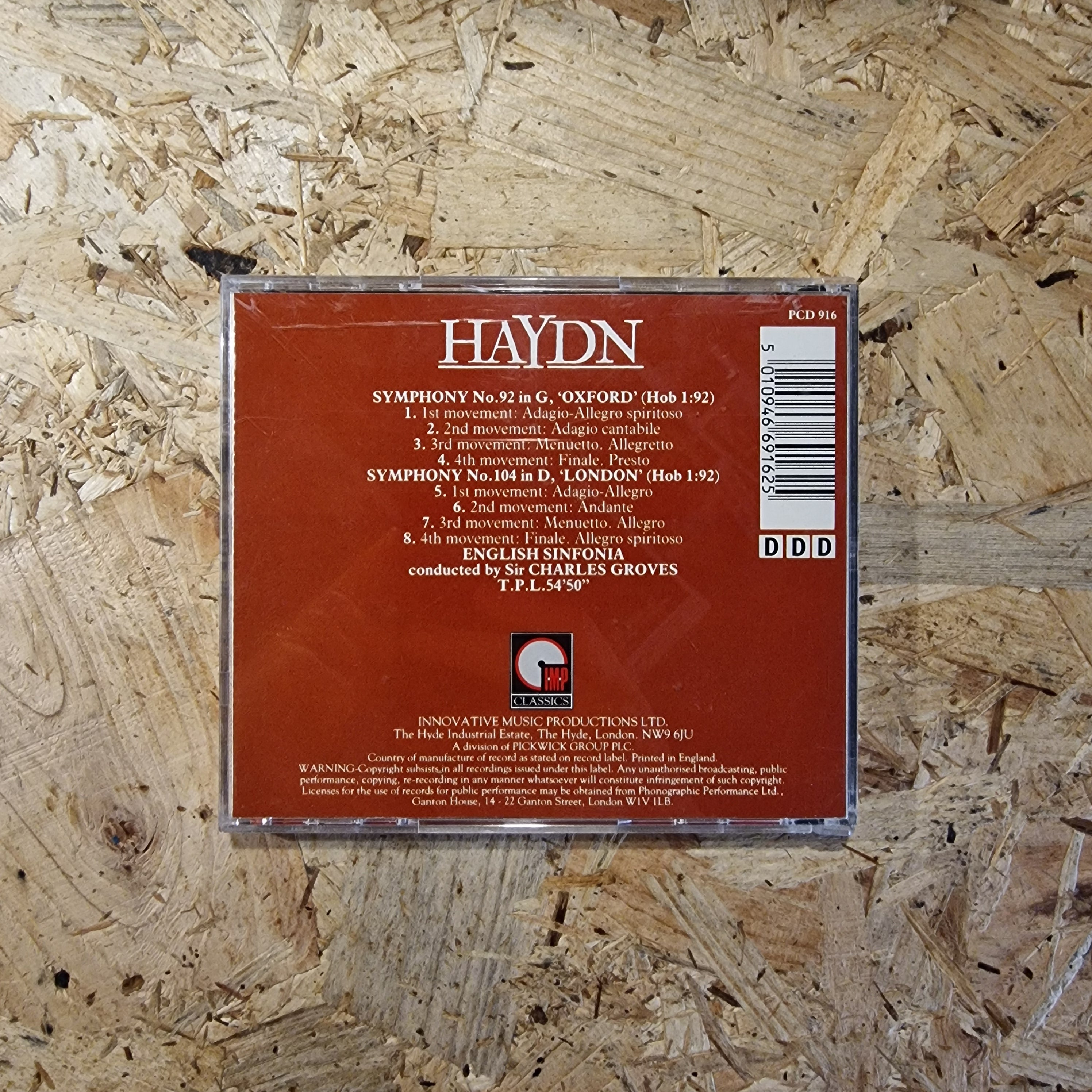 Haydn, English Sinfonia, Sir Charles Groves – Symphony No.92 In G, "Oxford" / Symphony No.104 In D, "London"