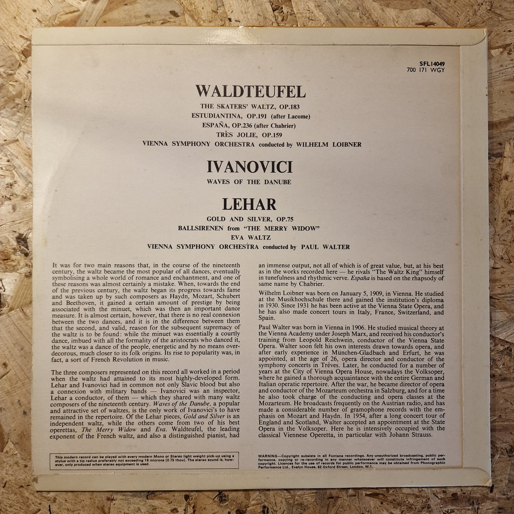 Waldteufel, Ivanovici, Lehar, Vienna Symphony Orchestra, Wilhelm Loibner, Paul Walter – The Skaters' Waltz, Op.183; Estudiantina, Op.191; España, Op.236; Très Jolie, Op.159; Waves Of The Danube; Gold And Silver Waltz, Op.75; Ballsirenen; Eva Waltz