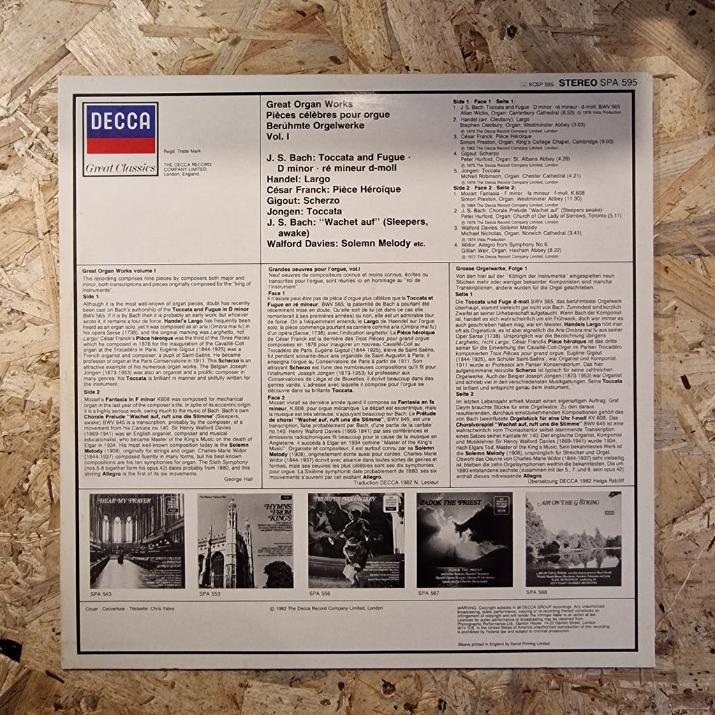Great Organ Works - Pièces Célèbres Pour Orgue / Berhühmte Orgelwerke Vol. 1 1982 UK & European Press