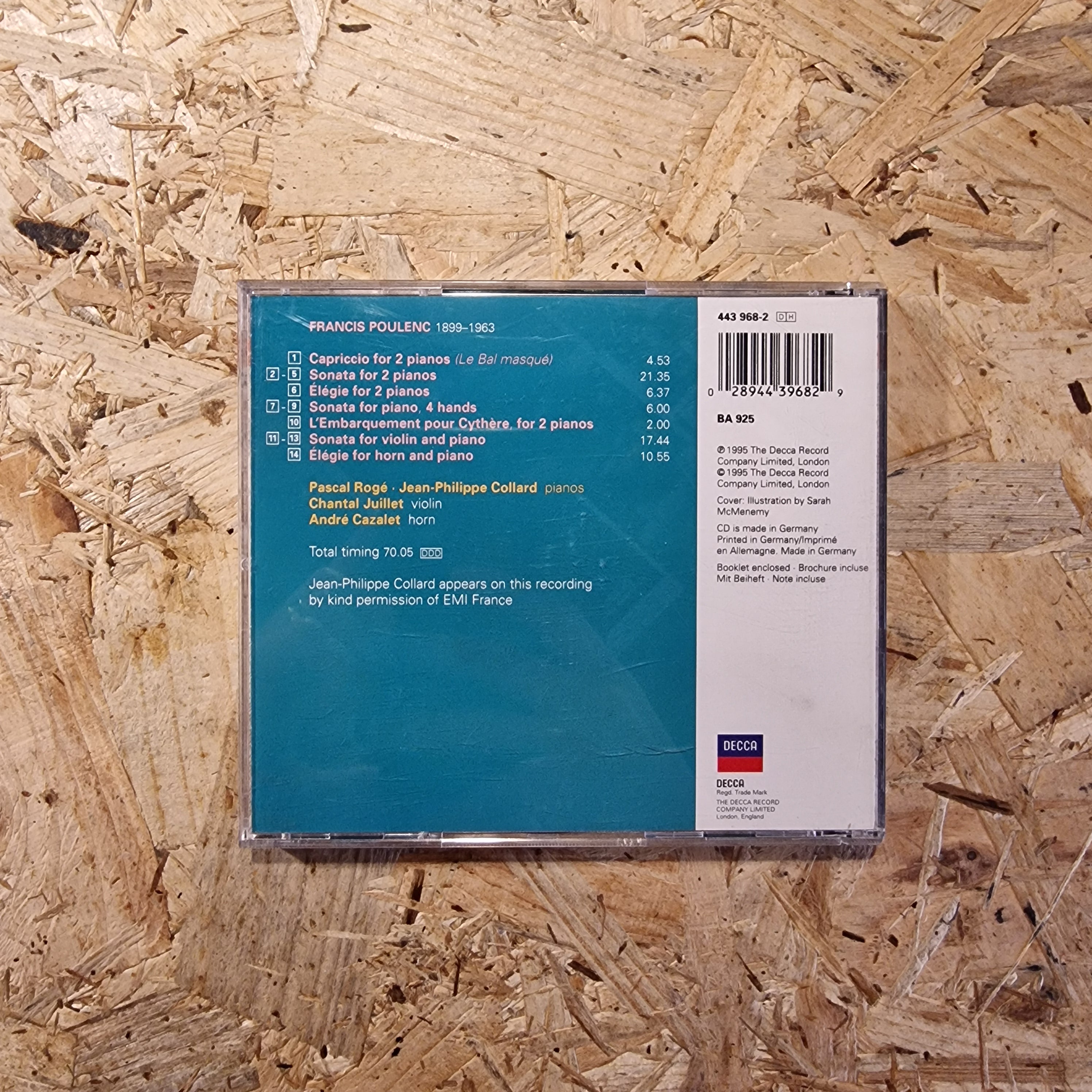 Poulenc, Pascal Rogé, Jean-Philippe Collard, Chantal Juillet, André Cazalet ‎– Music For Two Pianos · Violin Sonata · Élégie For Horn