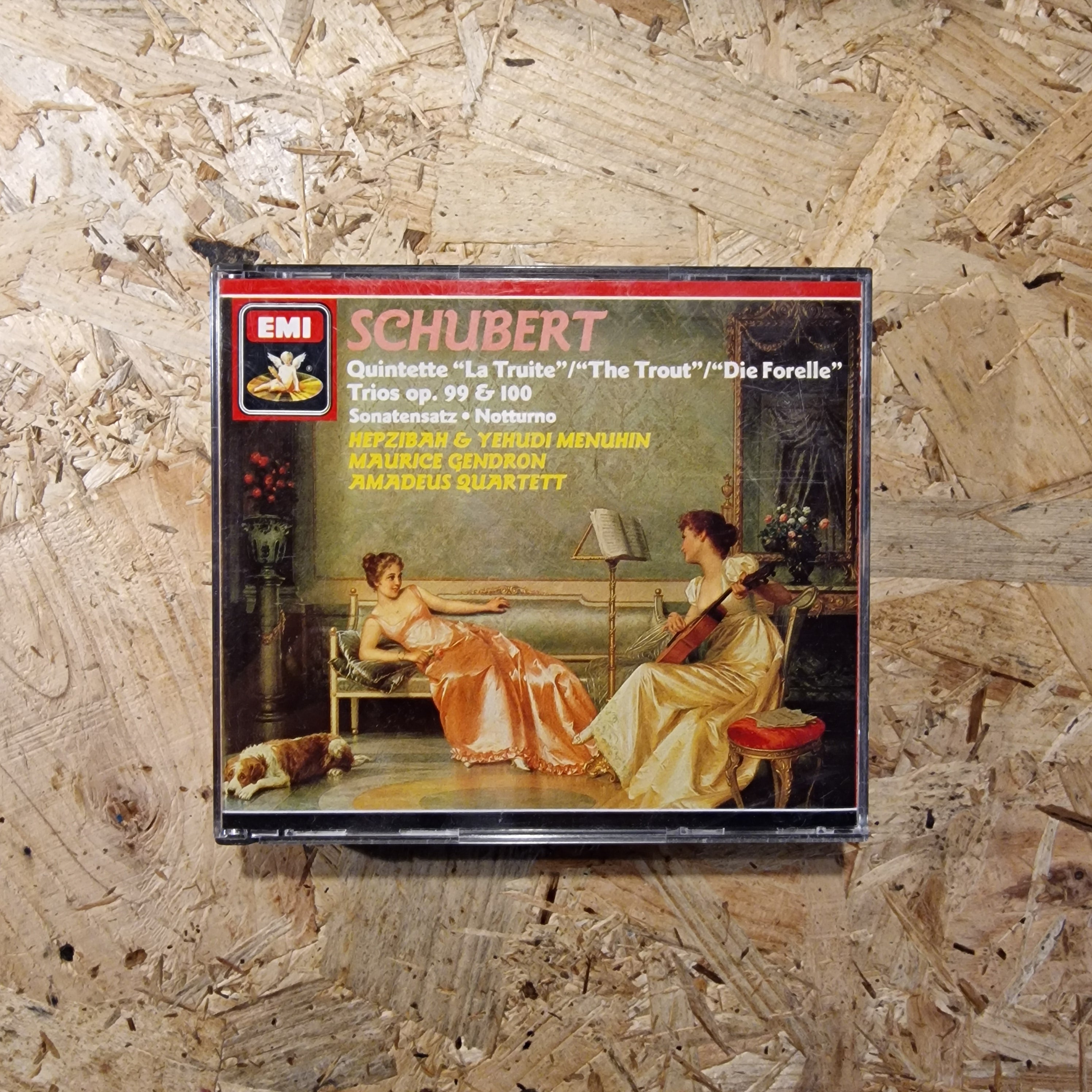 Schubert, Hephzibah & Yehudi Menuhin, Maurice Gendron, Amadeus Quartett – Quintette "La Truite" = "The Trout" = "Die Forelle" / Trios Op. 99 & 100 - Sonatensatz / Notturno