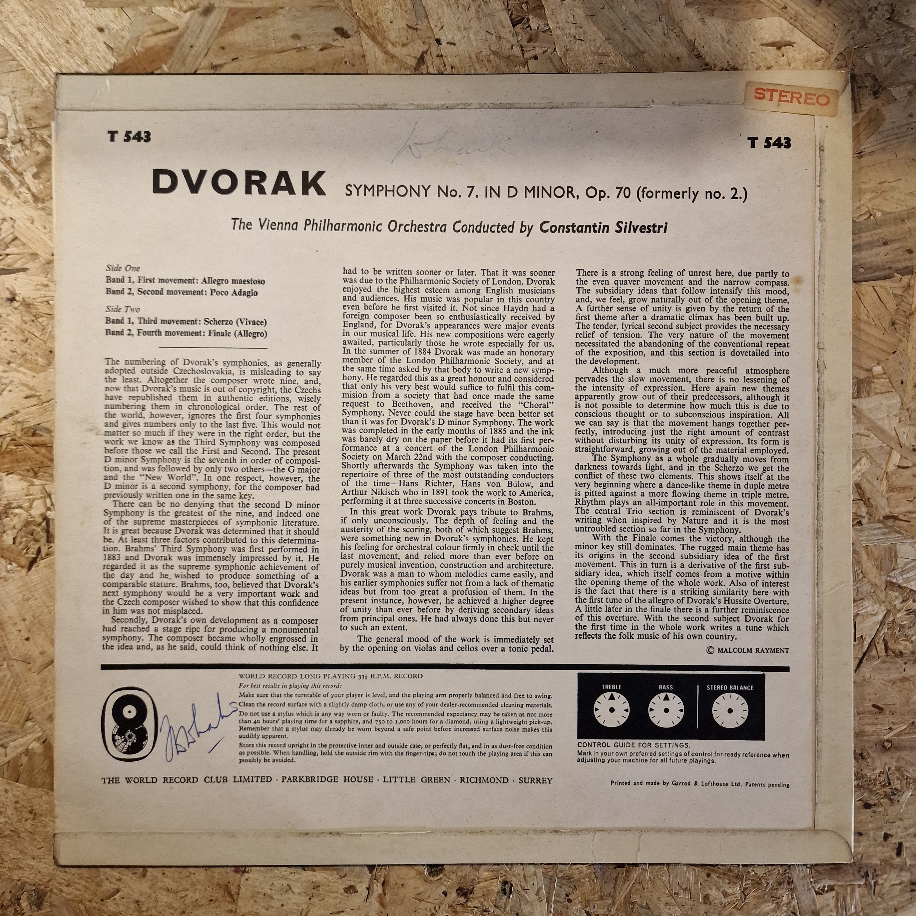 Dvorak*, Vienna Philharmonic Orchestra* Conducted By Constantin Silvestri ‎– Symphony No. 7 In D Minor, Op. 70 1960's UK Press