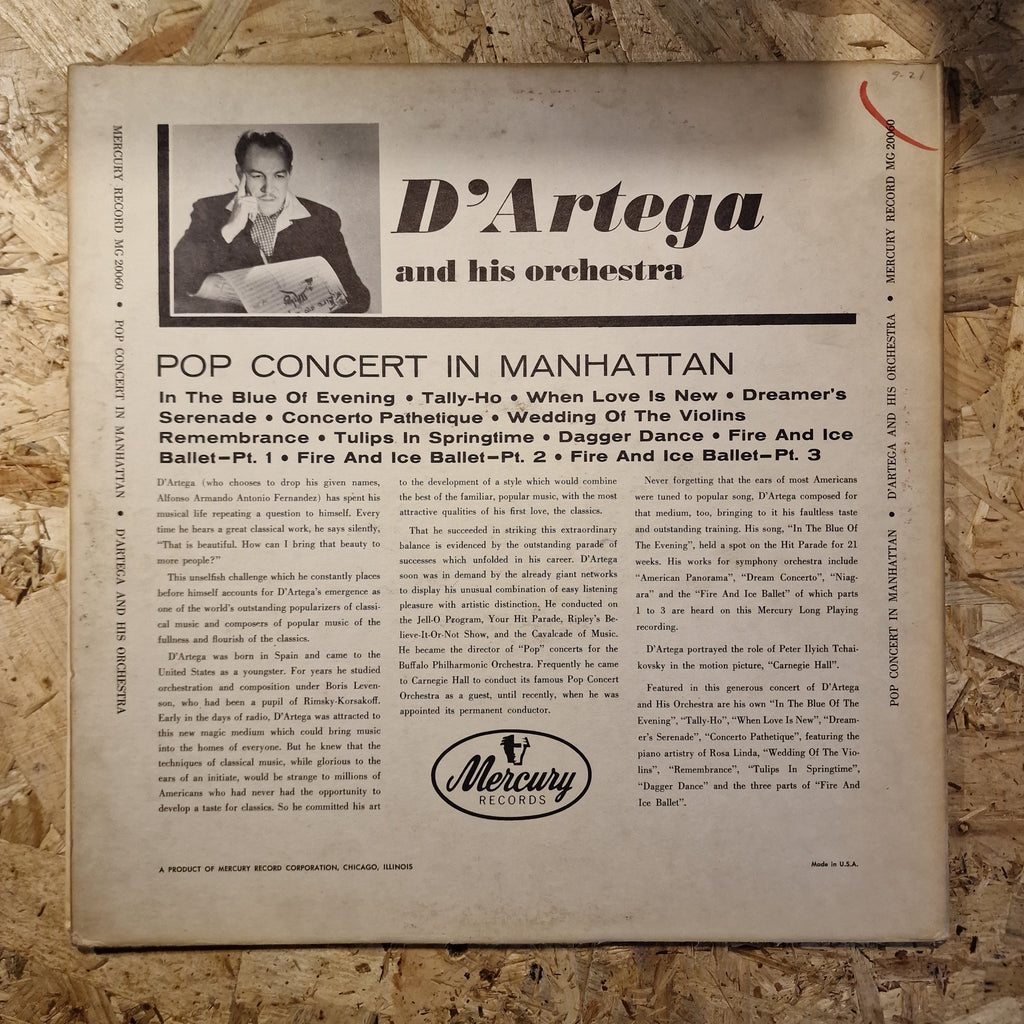 D'Artega And His Orchestra – Pop Concert In Manhattan 1950's US Press